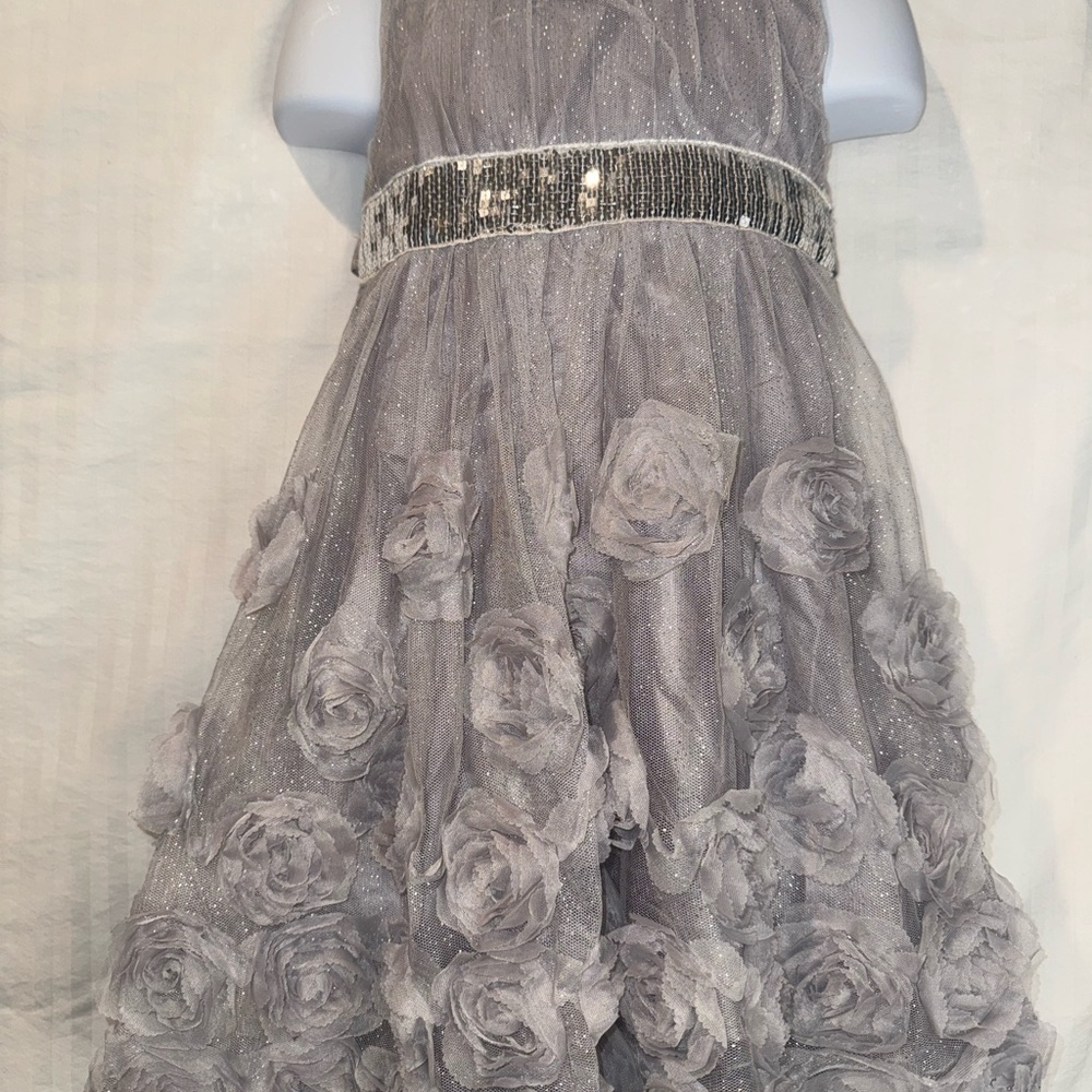 Little Lass Silver Floral Kids Dress 2t